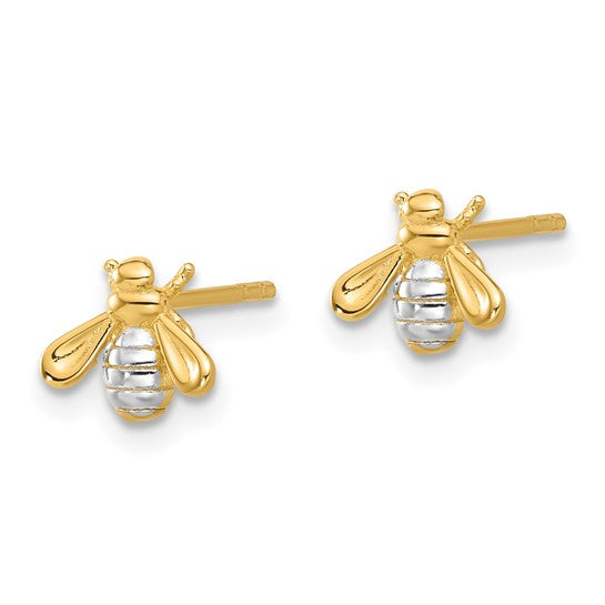 14K with White Rhodium Polished Bee Post Earrings