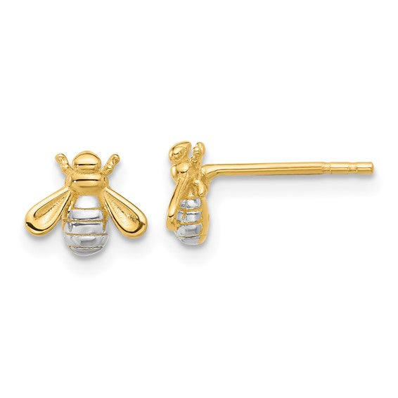 14K with White Rhodium Polished Bee Post Earrings