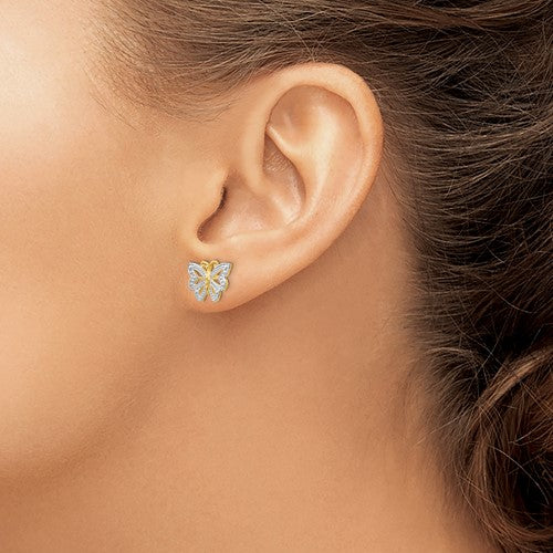 14k with White Rhodium Butterfly Post Earrings