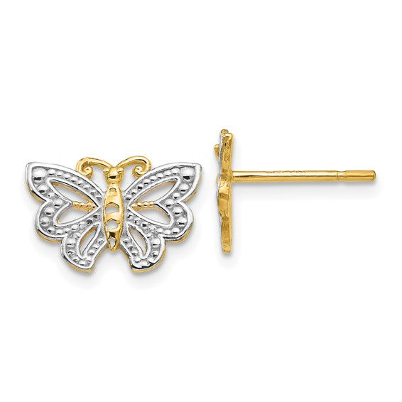 14k with White Rhodium Butterfly Post Earrings