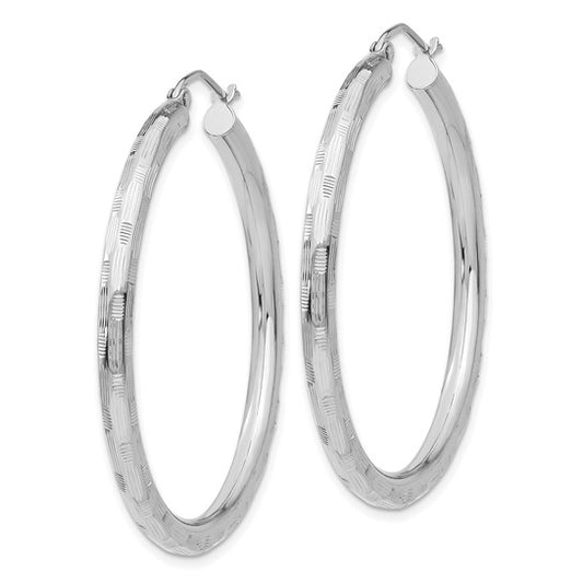 14k White Gold Diamond-cut Hoop Earrings