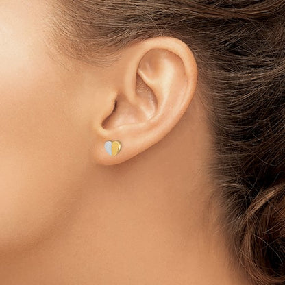 14K and Rhodium Diamond-Cut Heart Post Earrings