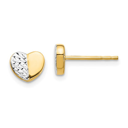 14K and Rhodium Diamond-Cut Heart Post Earrings