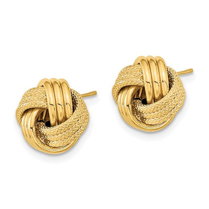 14k Polished Textured Triple Love Knot Post Earrings