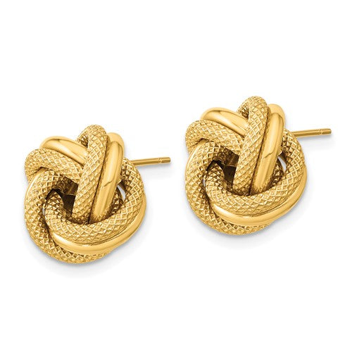 14k Polished Textured Double Love Knot Post Earrings