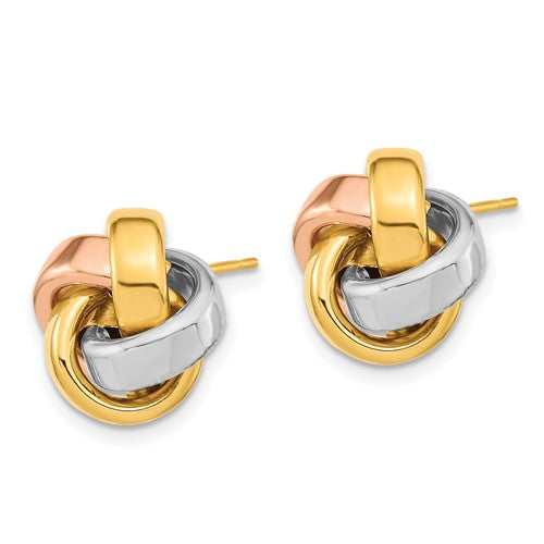 14k Yellow Gold with White and Rose Rhod Pol Love Knot Post Earrings