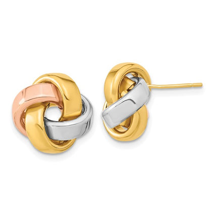 14k Yellow Gold with White and Rose Rhod Pol Love Knot Post Earrings