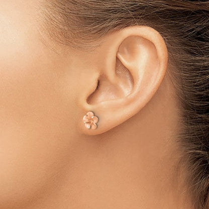 14k Rose Rhodium Diamond-cut Plumeria with Yellow Gold Post Earrings