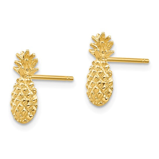 14K Polished and Textured Pineapple Post Earrings
