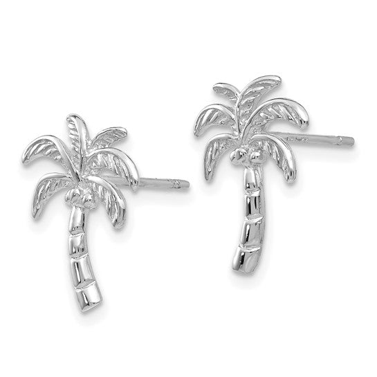14k White Gold Palm Tree Post Earrings