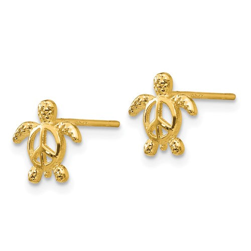 14k Peace Turtle Post Earrings