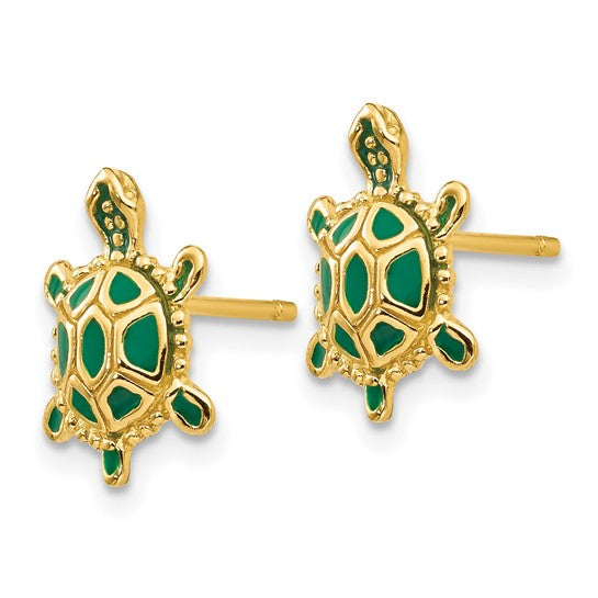 14k Green Enameled Turtle Post Earrings