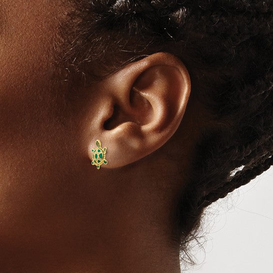 14k Green Enameled Turtle Post Earrings