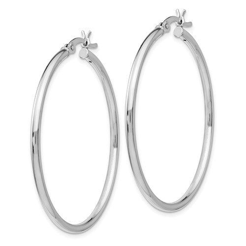 Leslie's Sterling Silver Rhodium-plated Polished Hinged Hoop Earrings