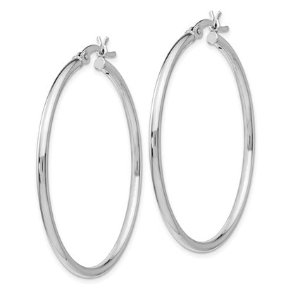 Leslie's Sterling Silver Rhodium-plated Polished Hinged Hoop Earrings