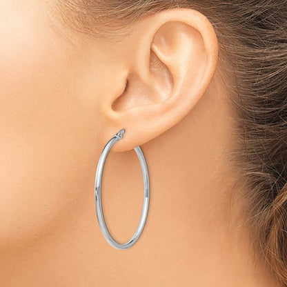 Leslie's Sterling Silver Rhodium-plated Polished Hinged Hoop Earrings