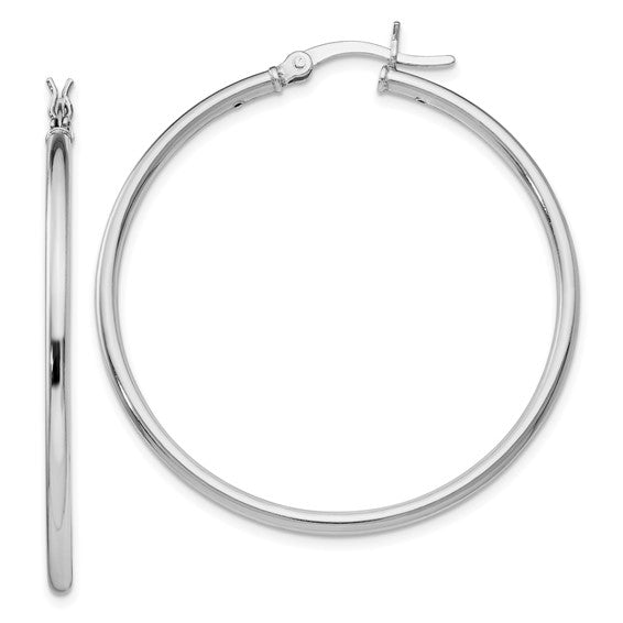 Leslie's Sterling Silver Rhodium-plated Polished Hinged Hoop Earrings