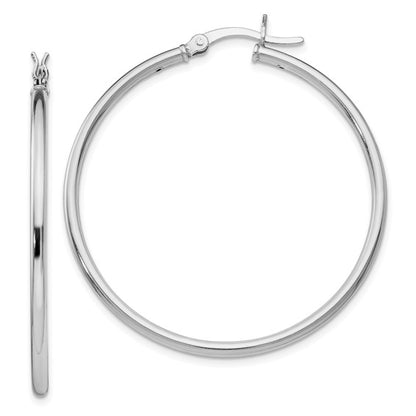 Leslie's Sterling Silver Rhodium-plated Polished Hinged Hoop Earrings