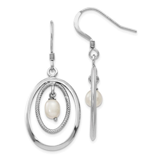 Leslie's Sterling Silver Rhodium-plated FW Cultured Pearl Dangle Earrings