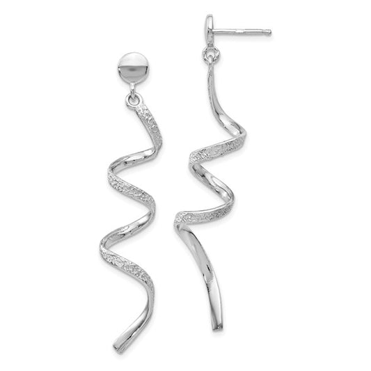 Leslie's Sterling Silver Rhod-pltd Polished and Textured Post Dangle Earring