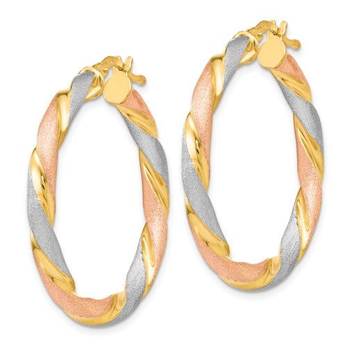 Leslie's Sterling Silver Tri-color Twisted Hinged Hoop Earrings