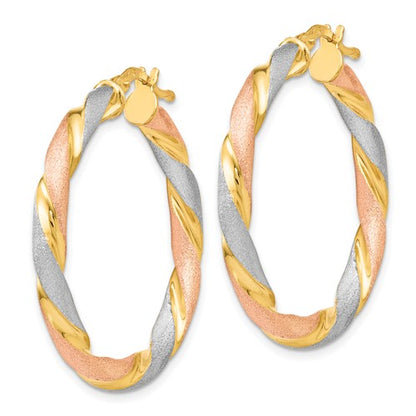 Leslie's Sterling Silver Tri-color Twisted Hinged Hoop Earrings