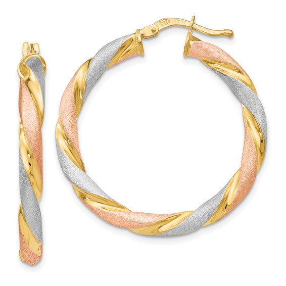 Leslie's Sterling Silver Tri-color Twisted Hinged Hoop Earrings