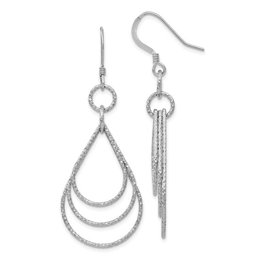 Leslie's Sterling Silver Rhod-pltd Textured Shepherd Hook Dangle Earrings