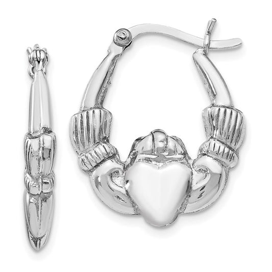 Leslie's Sterling Silver Rhodium-plated Polished Claddagh Hoop Earrings