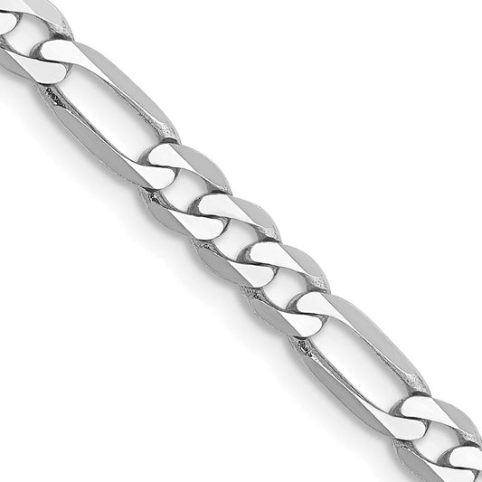 14k White Gold 4mm Flat Figaro Chain