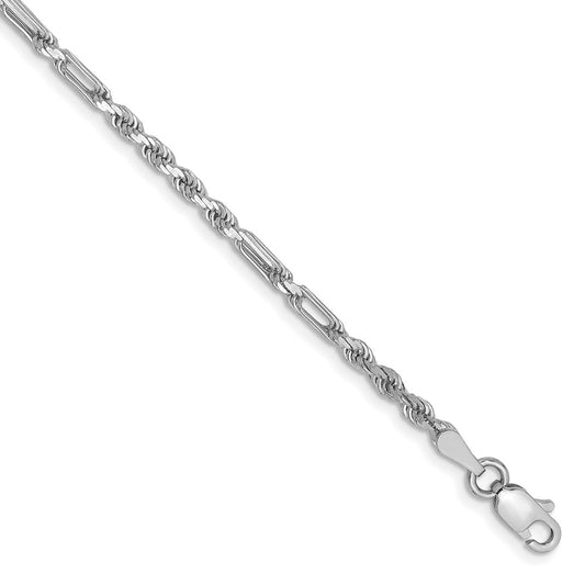14k White Gold 2.5mm D/C Milano Rope Chain