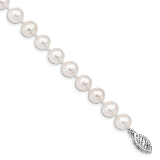 14k WG 6-7mm White Near Round Freshwater Cultured Pearl Bracelet