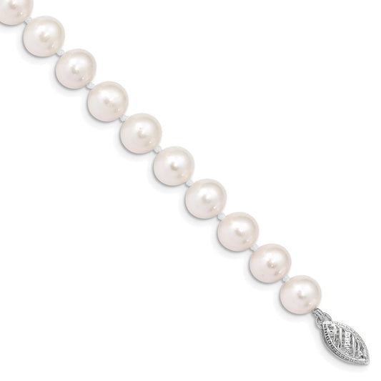 14k WG 7-8mm White Freshwater Cultured Pearl 8.25in Bracelet