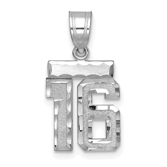 14kw Small Brushed Diamond-cut Number 16 Charm