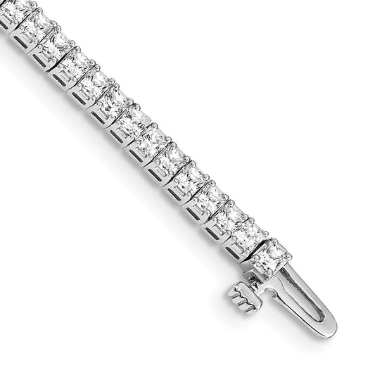 14k White Gold 2mm Princess 4ct AA Diamond Tennis Bracelet
