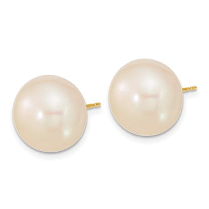 14k 13-14mm White Button Freshwater Cultured Pearl Post Earrings