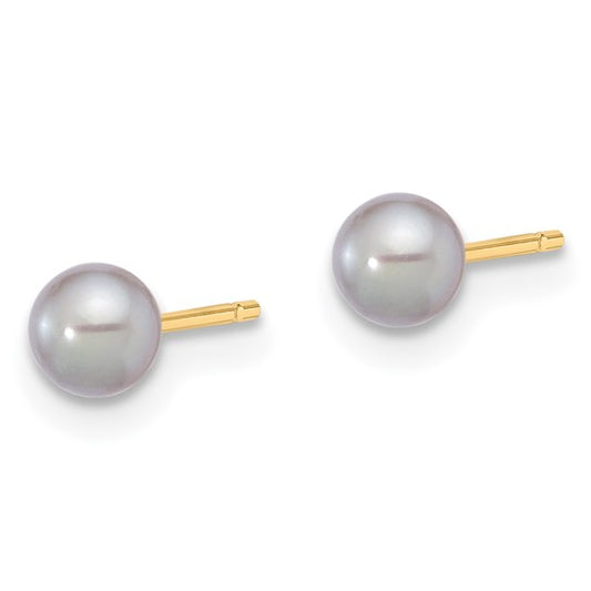 14K 4-5mm Round Grey Freshwater Cultured Pearl Post Earrings