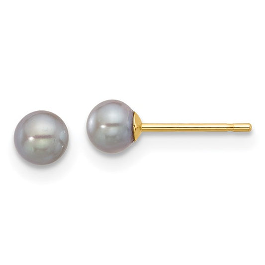 14K 4-5mm Round Grey Freshwater Cultured Pearl Post Earrings