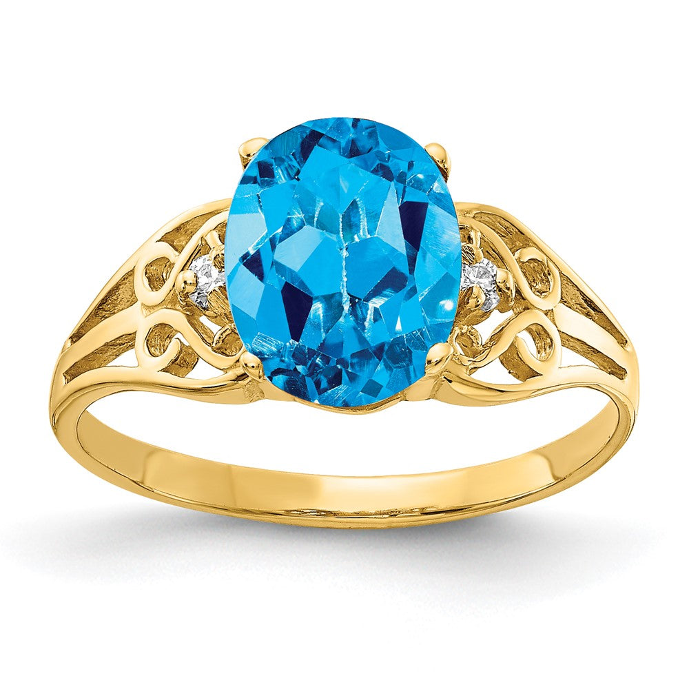 14k 9x7mm Oval Blue Topaz AA Diamond ring