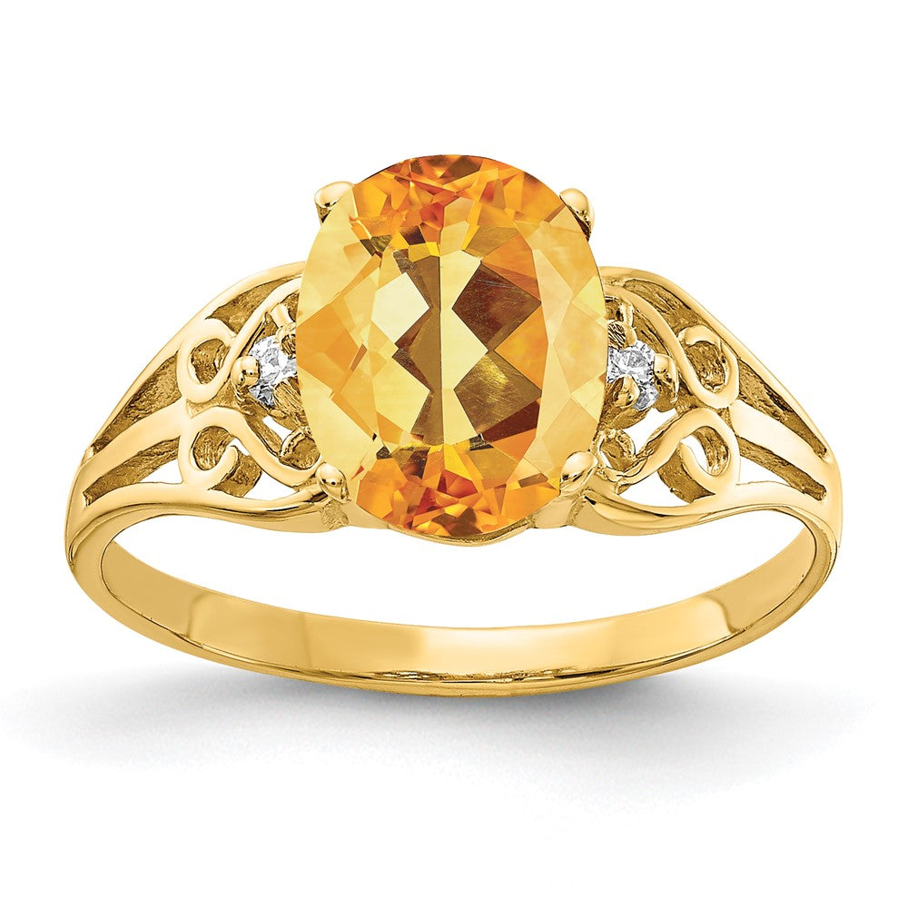 14k 9x7mm Oval Citrine VS Diamond ring