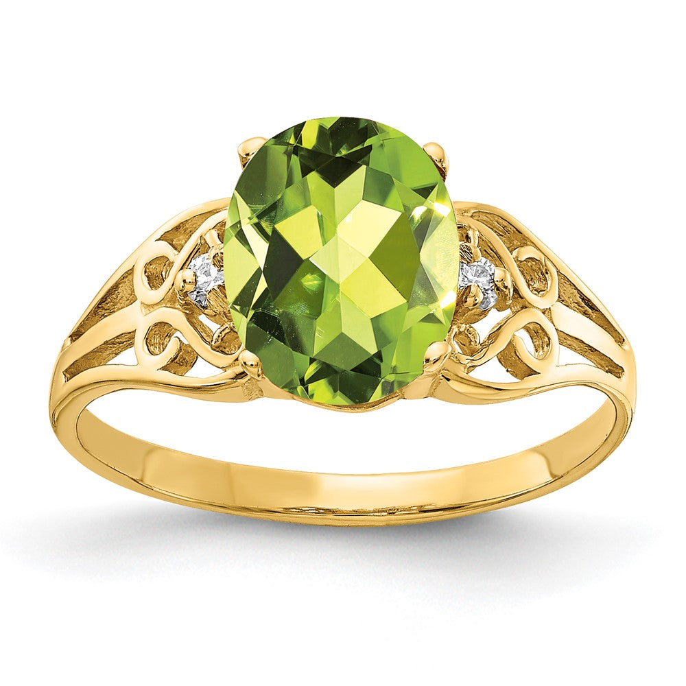 14k 9x7mm Oval Peridot AAA Diamond ring