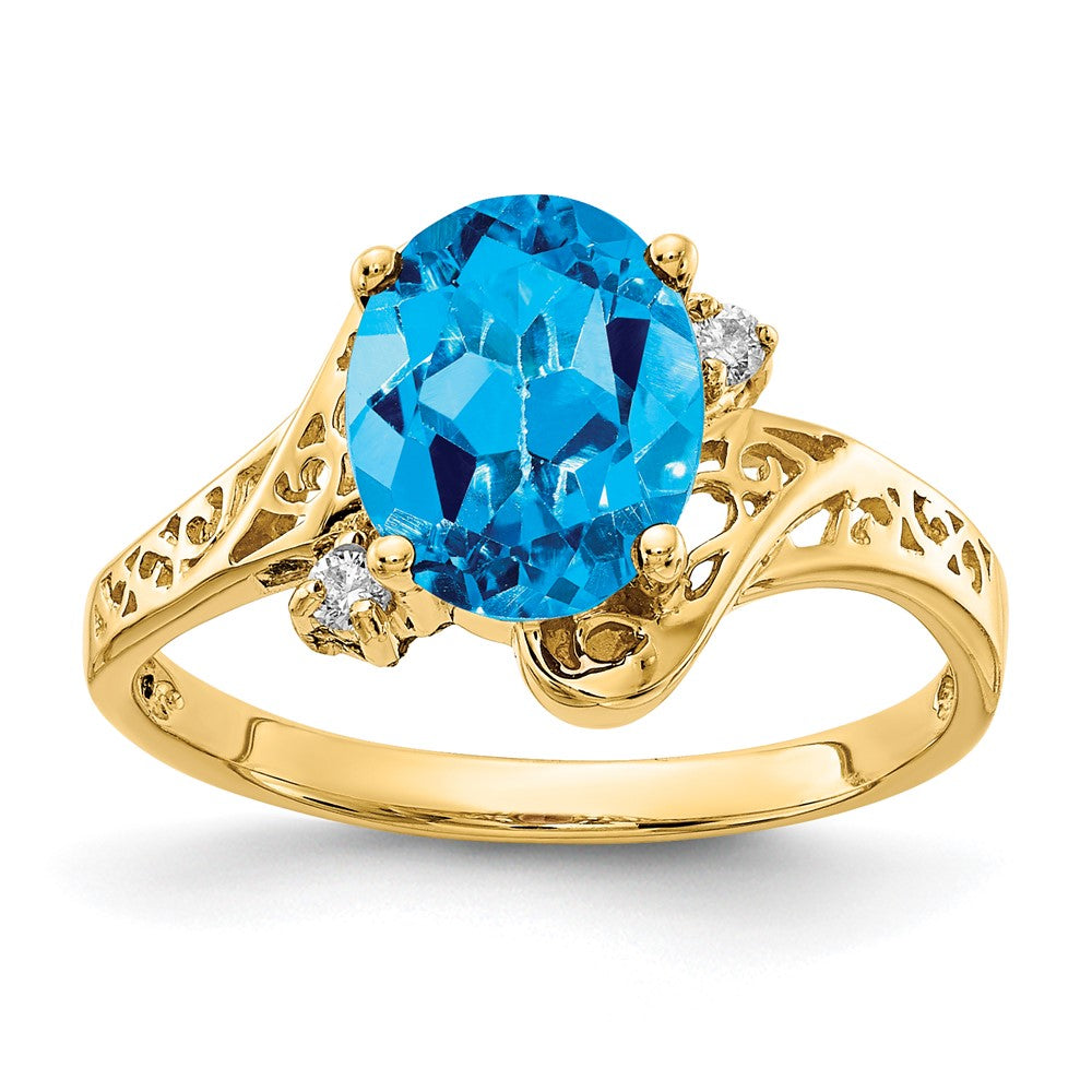 14k 9x7mm Oval Blue Topaz AAA Diamond ring