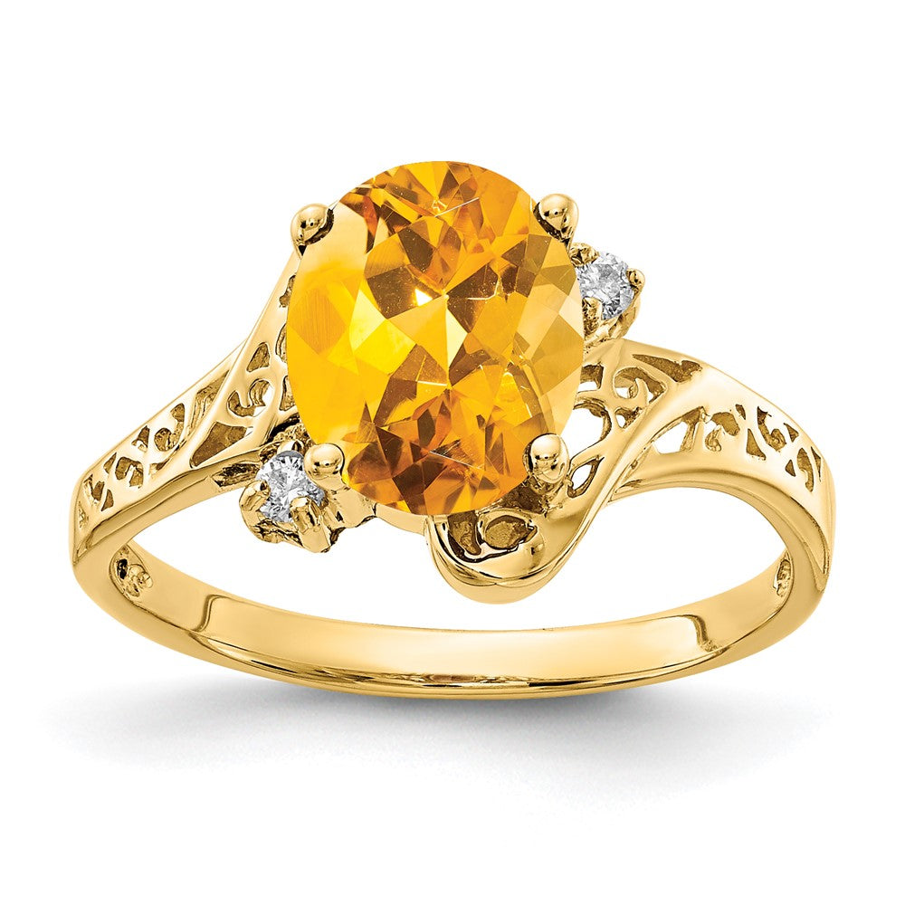 14k 9x7mm Oval Citrine AAA Diamond ring
