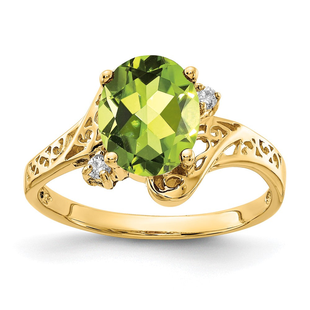 14k 9x7mm Oval Peridot AAA Diamond ring