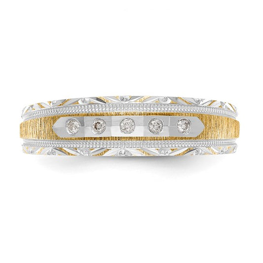 14k and Rhodium AA Quality 1/20 carat Diamond Trio Mens Complete Wedding Band