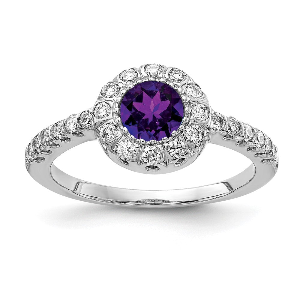 14k White Gold 5mm Amethyst VS Diamond ring