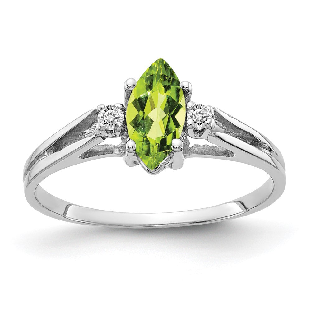 14k White Gold 8x4mm Marquise Peridot VS Diamond ring