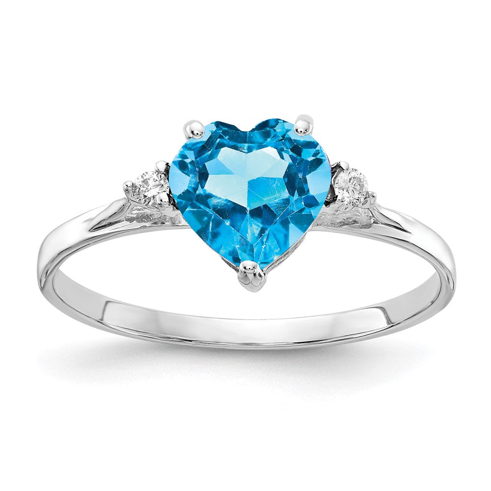14k White Gold 7mm Heart Blue Topaz AAA Diamond ring