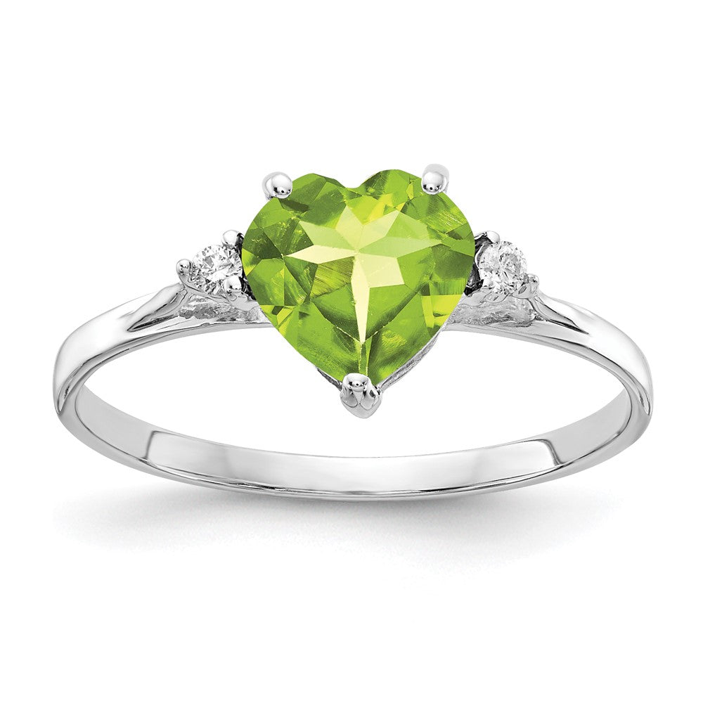 14k White Gold 7mm Heart Peridot VS Diamond ring