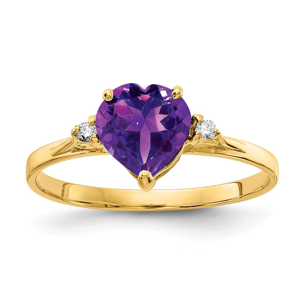 14k 7mm Heart Amethyst A Diamond ring